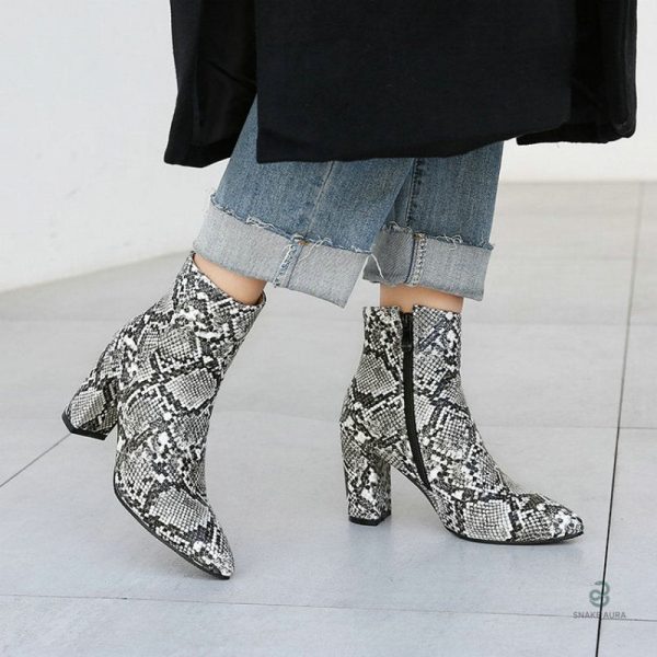 Bottines serpent en cuir gris avec motif python