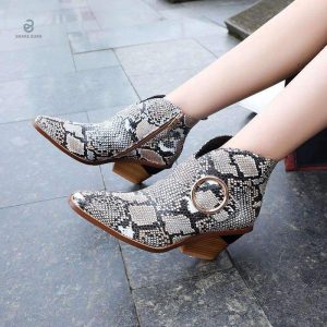 Bottines serpent chic noir et blanc à bout arrondi