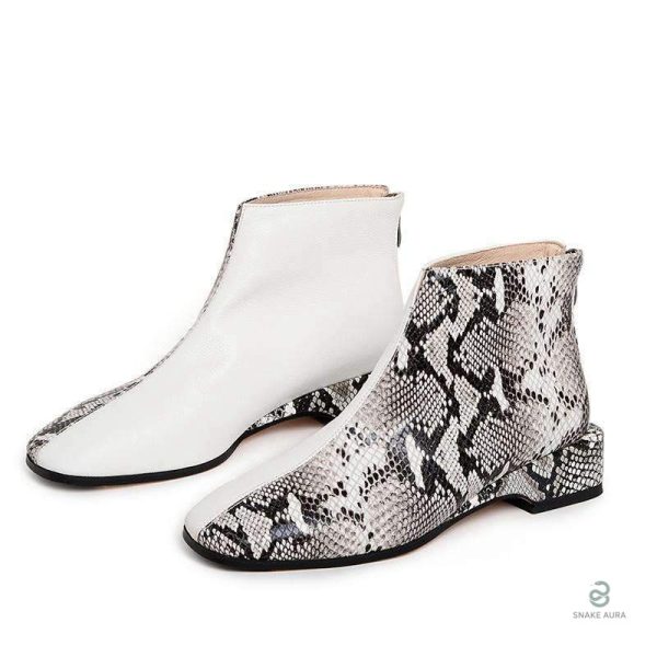 Bottines plates en cuir serpent avec motif python tendance