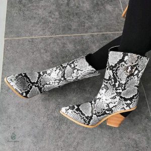 Bottines en cuir au motif serpent gris