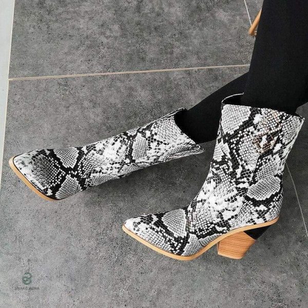 Bottines en cuir au motif serpent gris