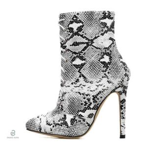 Bottines style serpent en cuir blanc pour femme