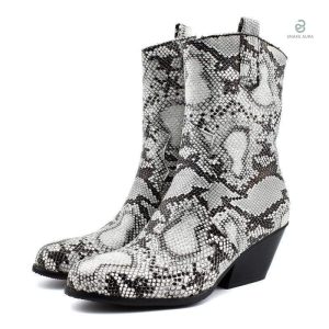 Bottines serpent style santiag en cuir noir