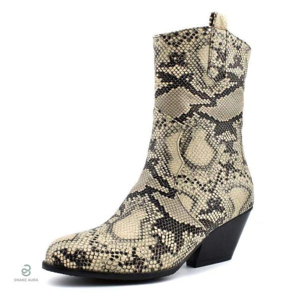 Bottines serpent beige avec design Santiag