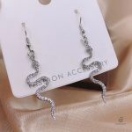 Boucles d'oreilles pendantes en forme de serpent, finition argentée