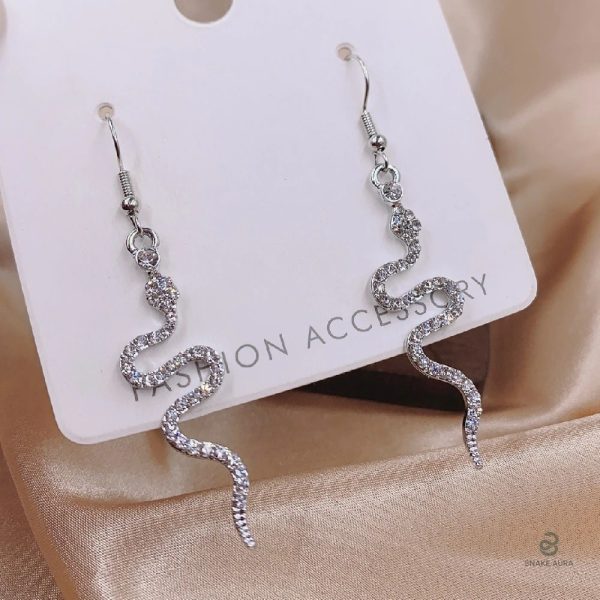 Boucles d'oreilles pendantes en forme de serpent, finition argentée