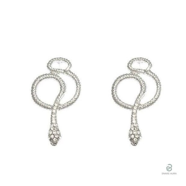 Boucles d'oreilles serpent argenté avec diamants embellissants