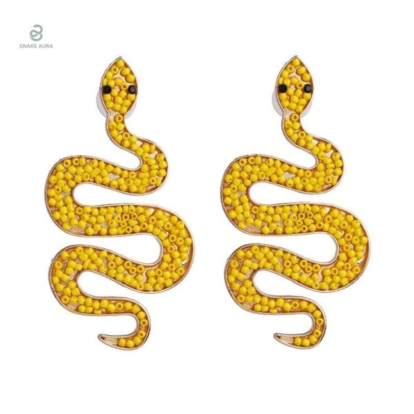 Boucles d'oreilles serpent avec perle jaune élégante
