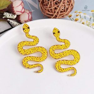 Boucles serpent chambres dorées avec perles jaunes assorties