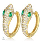 Boucles d'oreilles serpent or avec yeux verts