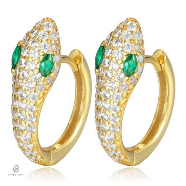 Boucles d'oreilles serpent or avec yeux verts