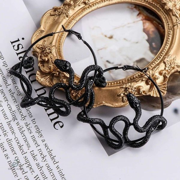 Élégantes boucles d'oreilles cercle serpent noir
