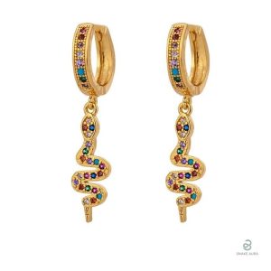 Boucles d'oreilles serpent or avec diamants multicolores