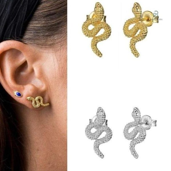 Boucles d'oreilles serpent en argent avec strass brillants