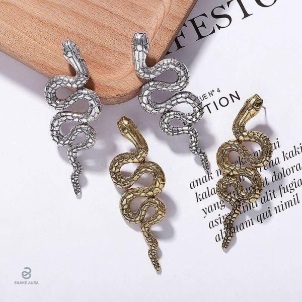 Boucles d'oreilles en forme de serpent dorées