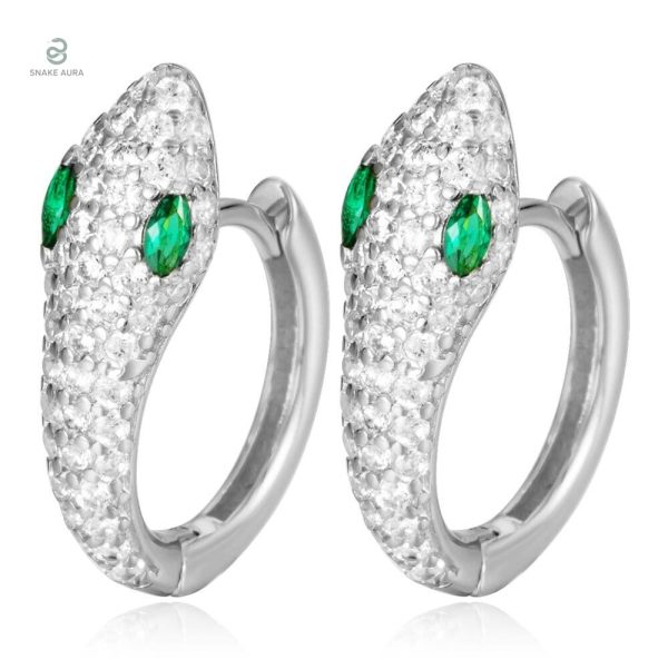Boucles d'oreilles serpent en argent avec yeux verts