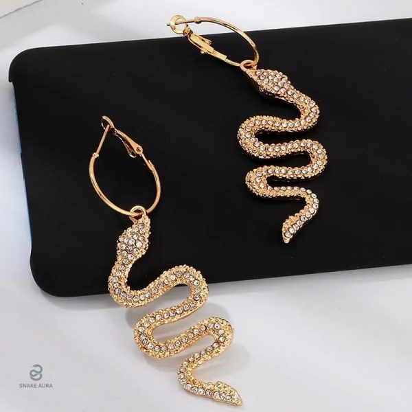 Boucles d'oreilles pendantes serpent dorées grande taille