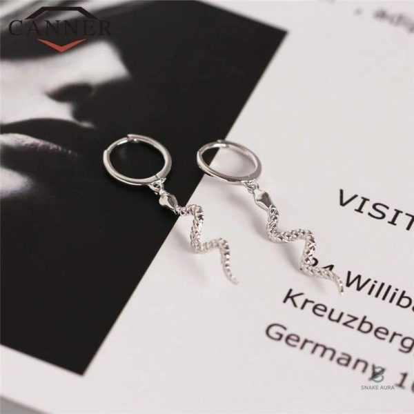 Boucles d'oreilles argentées en forme de serpent chic