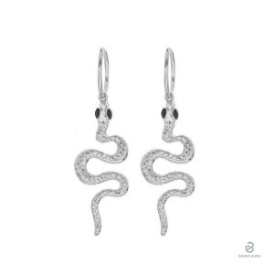 Boucles d'oreilles serpent en argent avec yeux noirs