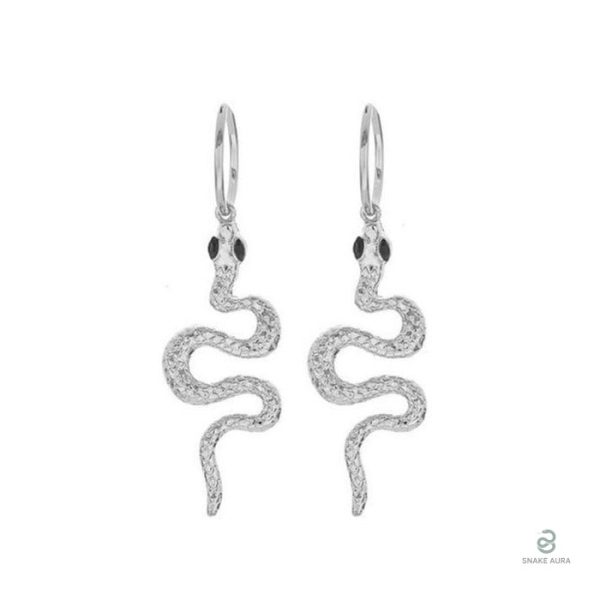 Boucles d'oreilles serpent en argent avec yeux noirs