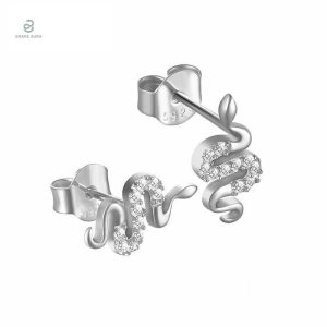 Boucles d'oreilles serpent en argent avec diamants scintillants