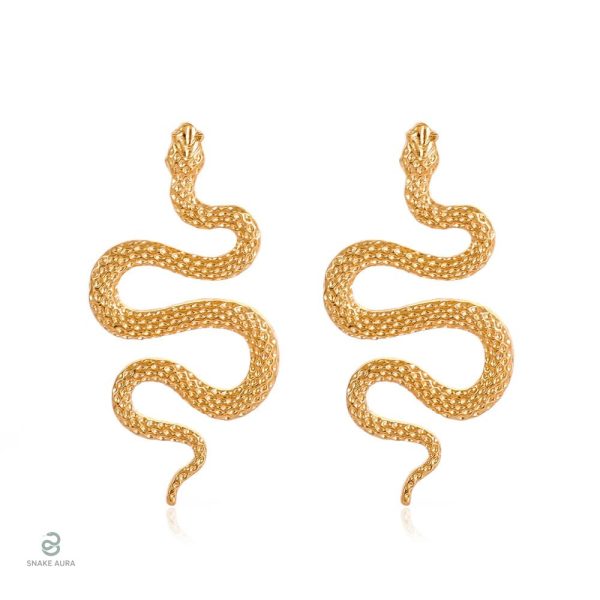 Boucles d'oreilles serpent gothique dorées grande taille