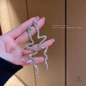 Boucles d'oreilles serpent cristal blanc grande taille