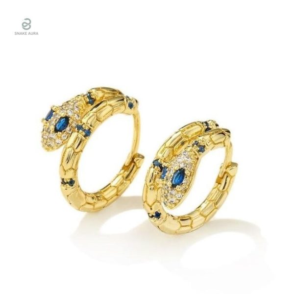 Boucles d'oreilles serpent en or avec diamant bleu