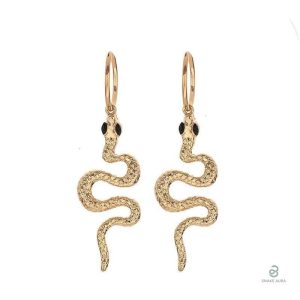 Boucles d'oreilles serpent en or avec yeux noirs