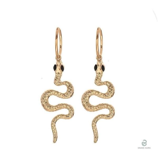 Boucles d'oreilles serpent en or avec yeux noirs
