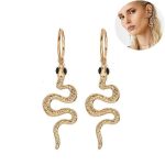 Boucles d'oreilles élégantes serpent or, design unique yeux noirs