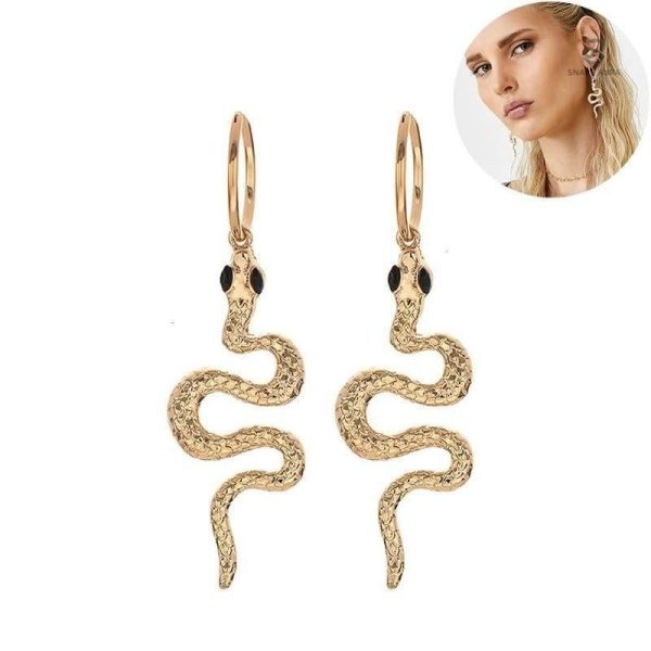Boucles d'oreilles élégantes serpent or, design unique yeux noirs