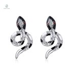 Boucles d'oreilles serpent en argent avec rubis