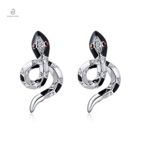 Boucles d'oreilles serpent en argent avec rubis