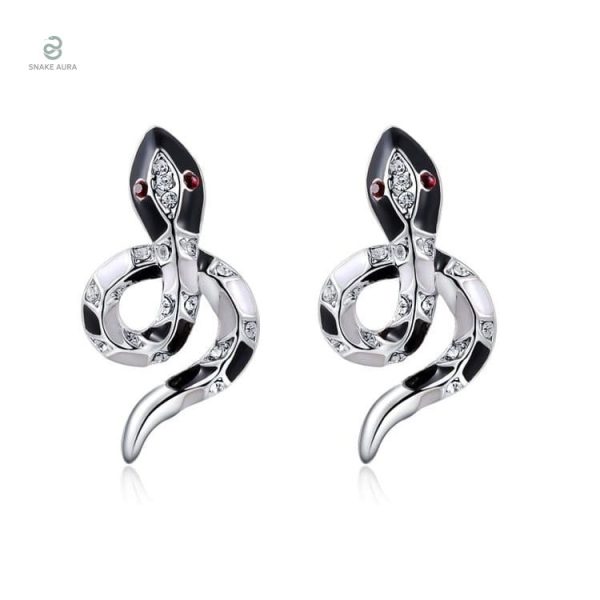 Boucles d'oreilles serpent en argent avec rubis