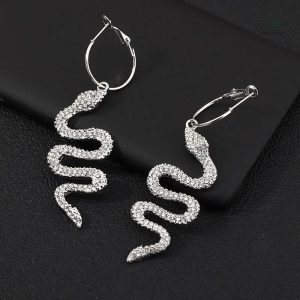Boucles d'oreilles pendantes serpent argentées grande taille