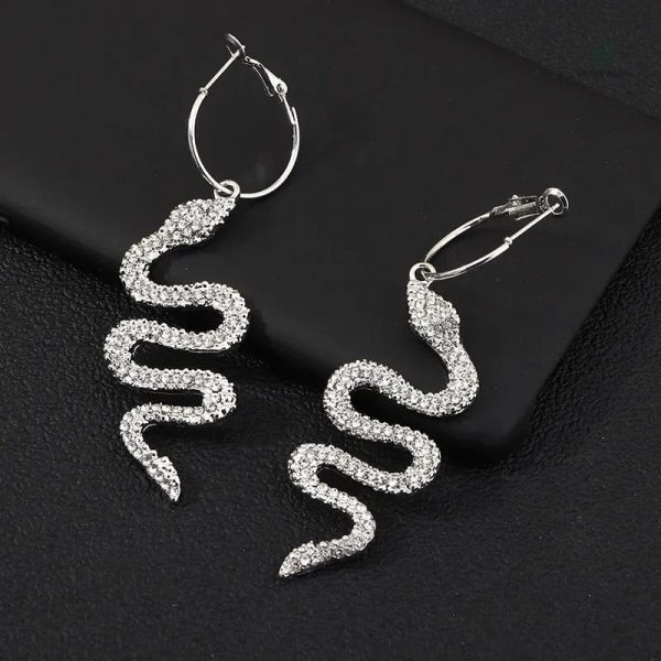 Boucles d'oreilles pendantes serpent argentées grande taille