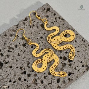 Boucles d'oreilles serpent pendantes en doré