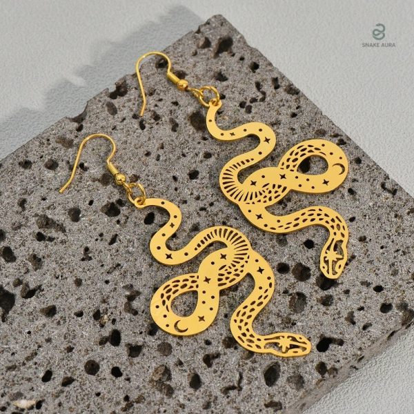 Boucles d'oreilles serpent pendantes en doré