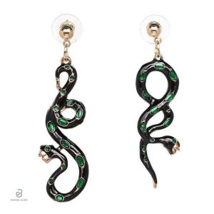Boucles d'oreilles serpent noir brillant