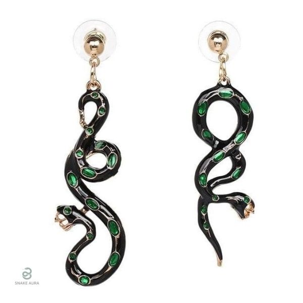 Boucles d'oreilles serpent noir brillant