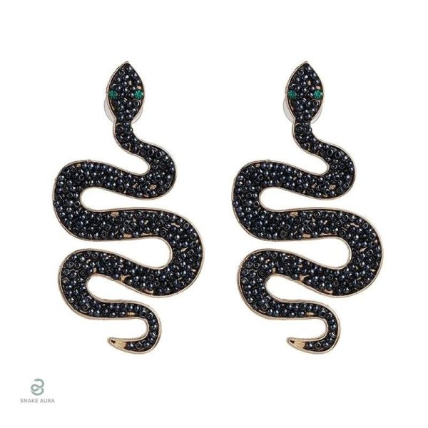Boucles d'oreilles serpent avec perle noire élégante