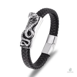 Bracelet Serpent Cobra Égyptien en cuir tressé pour homme
