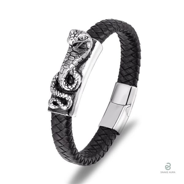 Bracelet Serpent Cobra Égyptien en cuir tressé pour homme