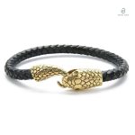 Bracelet serpent doré en cuir noir élégant et contemporain