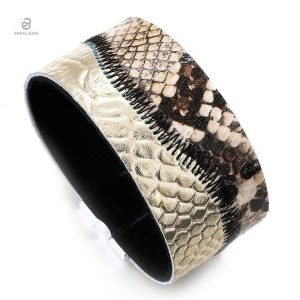 Bracelet serpent cuir avec motif écailles unique