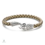 Bracelet serpent argenté en cuir beige élégant et unique