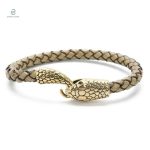 Bracelet serpent en cuir beige doré élégant et moderne