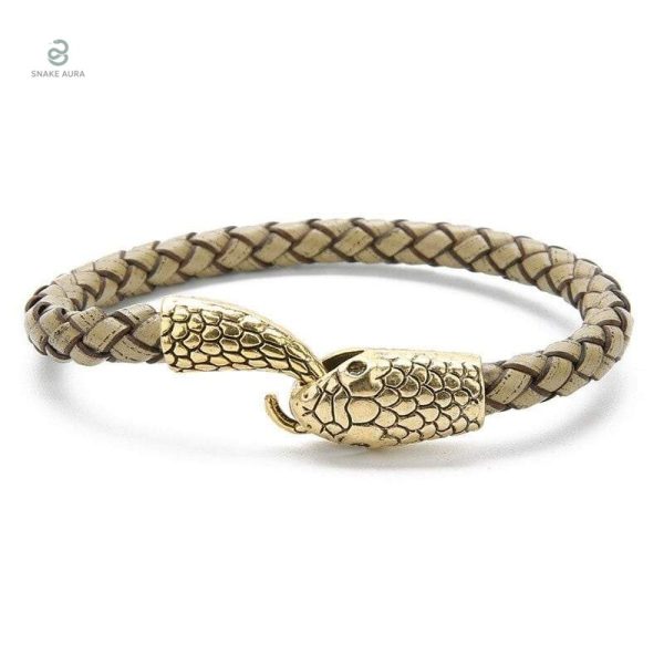 Bracelet serpent en cuir beige doré élégant et moderne