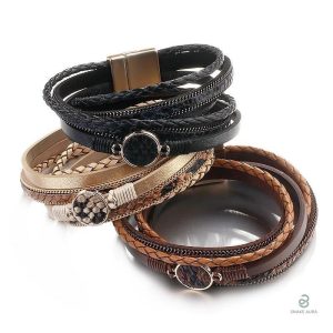 Bracelet Serpent en cuir noir, design chic et stylé
